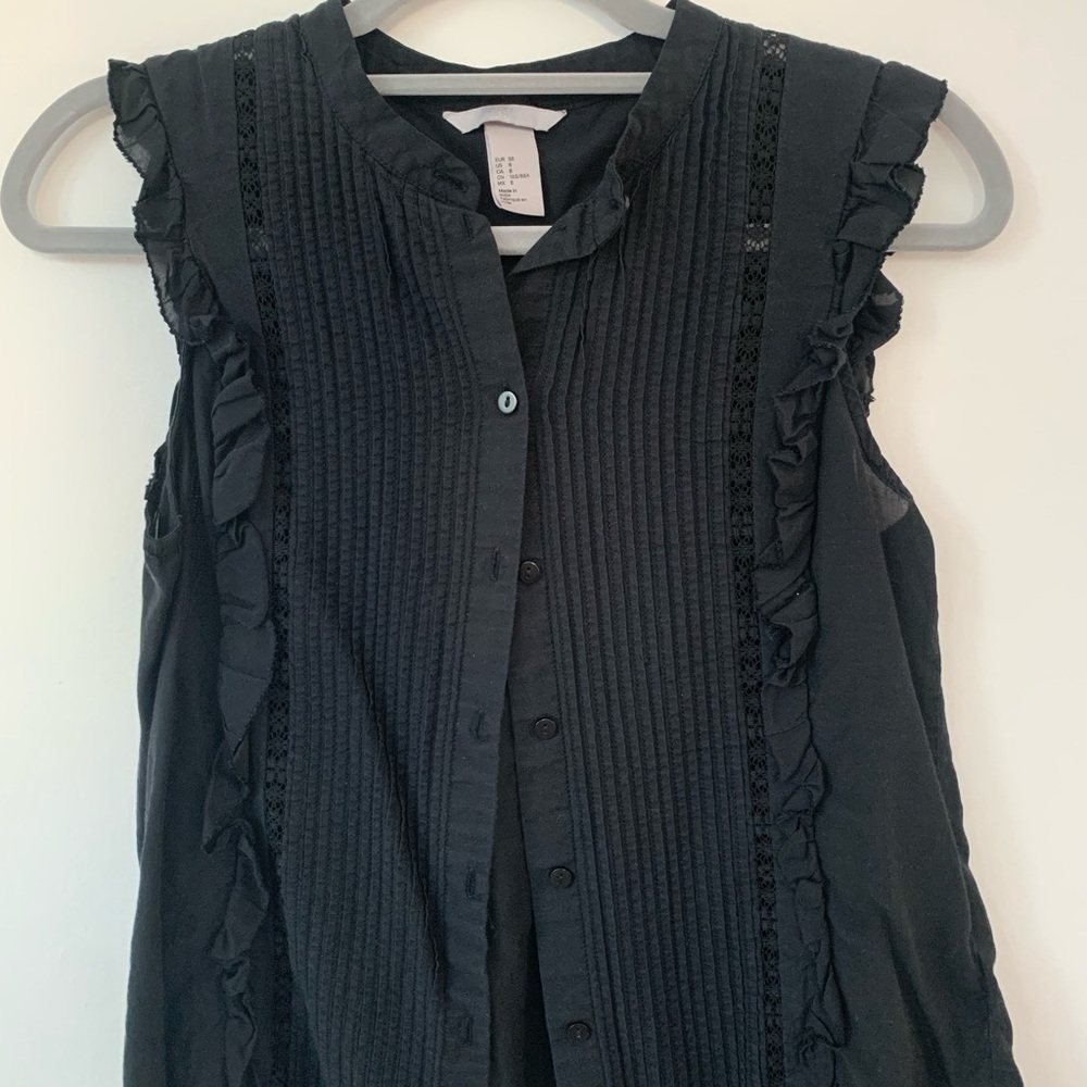 Black Sleeveless Ruffle Top